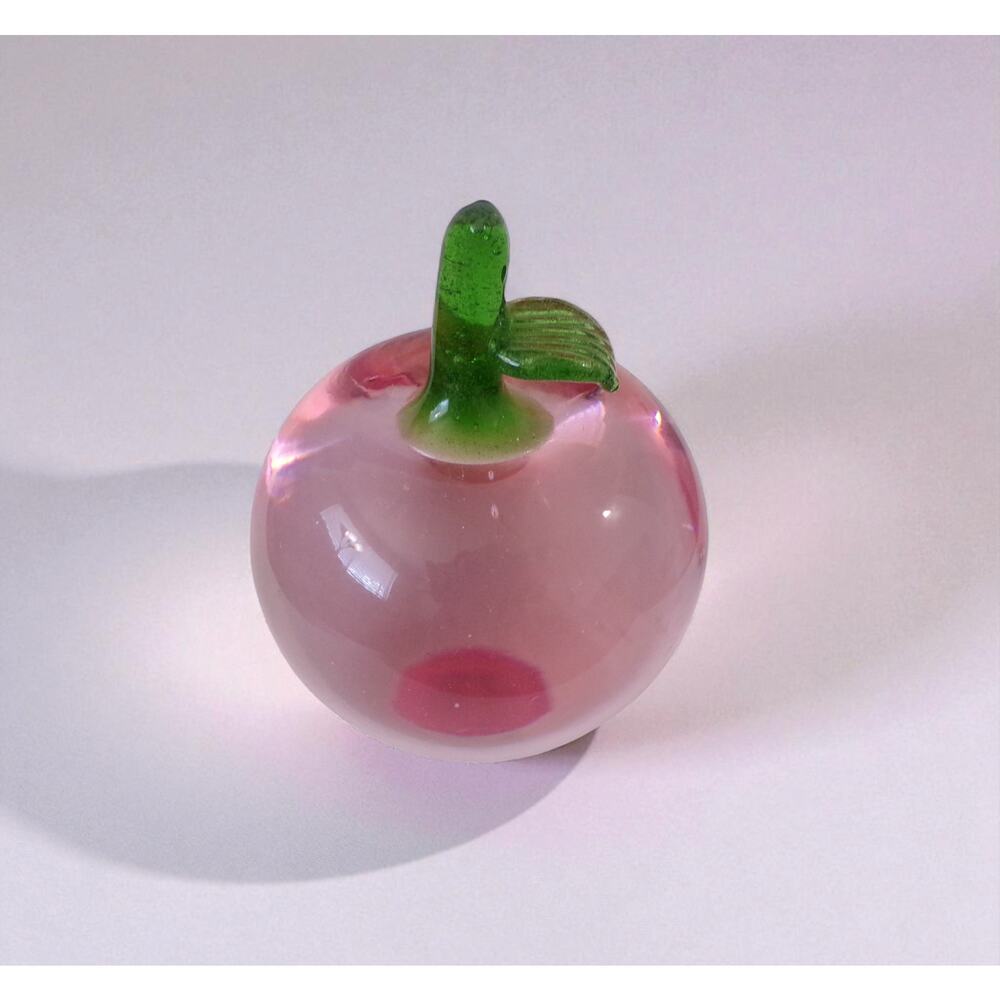 Glass Heavyweight Pink Apple Paperweight Decorative 4" x 3" - Picture 2 of 3